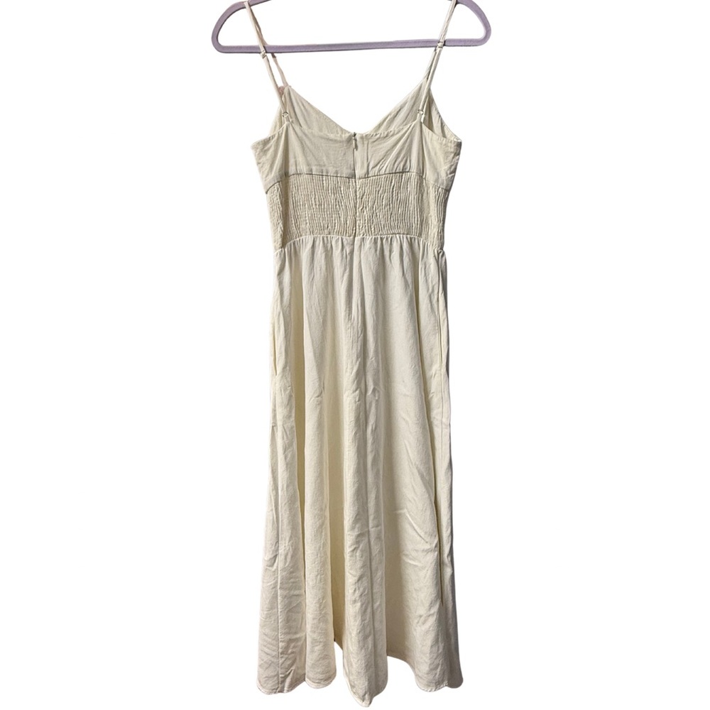 Zara Elegant White / Cream Linen Blend Midi Dress Size S - Picture 6 of 8